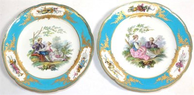 Lot 547 - ~ A Pair of Sevres Style Porcelain Cabinet Plates, late 19th century, painted with 18th century...