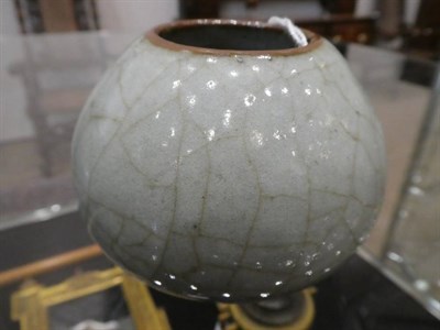 Lot 554 - A Chinese Guan Type Lotus Bud Water Pot, Qing Dynasty, with allover crackling to the glaze, 7cm...