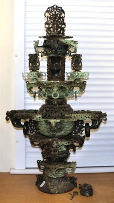 Lot 565 - A Chinese Jade Type Incense Burner and Cover, of knopped baluster form, intricately carved and...