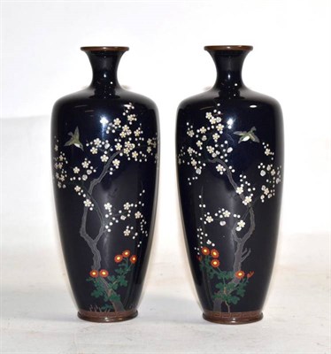 Lot 574 - A Pair of Japanese Cloisonné Enamel Baluster Vases, Meiji period, with everted rims, decorated...