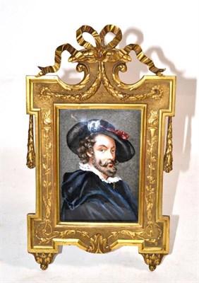 Lot 587 - ~ An Enamel Plaque, late 19th century, of rectangular form, painted with a bust portrait of a...