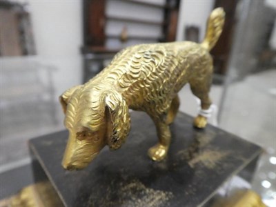 Lot 592 - ~ A French Gilt and Patinated Bronze Inkstand, mid 19th century, as a dog on a rectangular...