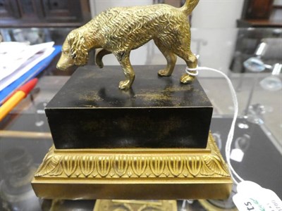 Lot 592 - ~ A French Gilt and Patinated Bronze Inkstand, mid 19th century, as a dog on a rectangular...