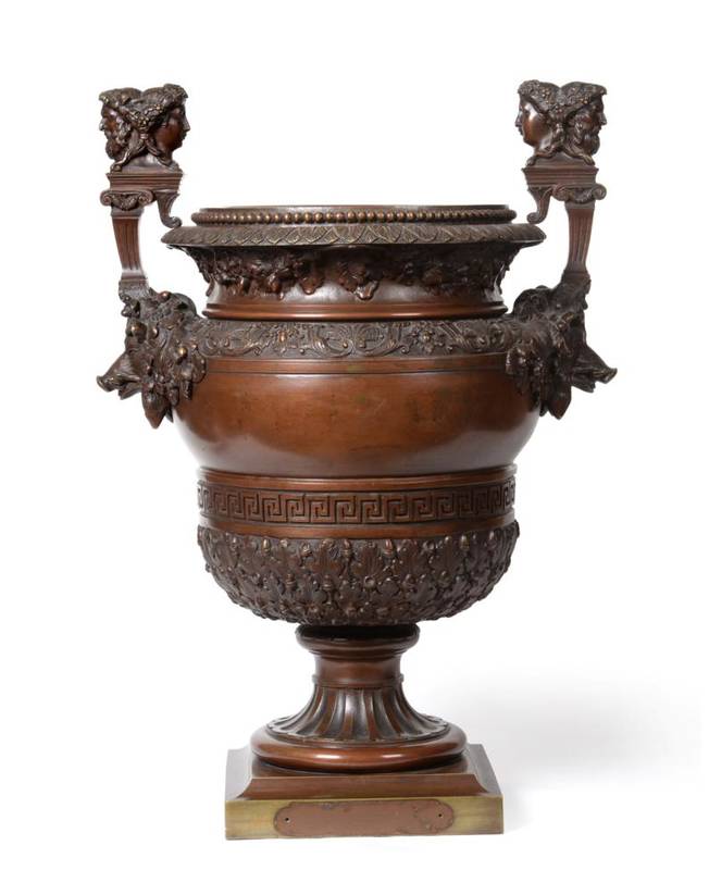 Lot 595 - A Luppens & Cie Bronze Twin-Handled Urn Shaped Vase, circa 1870, of baluster form, cast with...