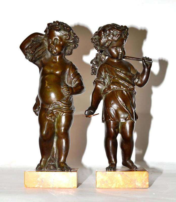 Lot 606 - French School (19th century): A Pair of Bronze Figures of Cherubs, representing Summer and...