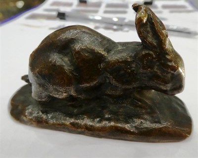 Lot 608 - Antoine Louis Barye (French, 1795-1873): Two Miniature Bronze Models of Hares, both recumbent...