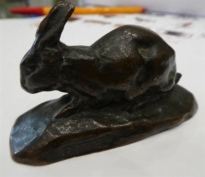 Lot 608 - Antoine Louis Barye (French, 1795-1873): Two Miniature Bronze Models of Hares, both recumbent...