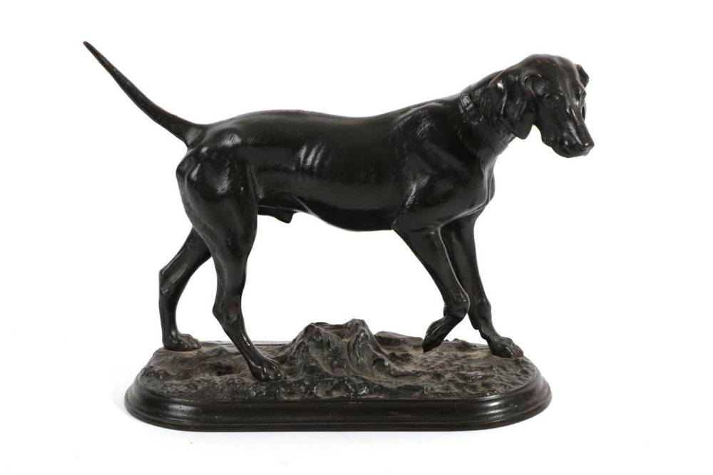 Lot 611 - G Hofoefs: A Bronze Study of a Pointer, standing on a moulded oval base, signed G Hofoefs fecit...