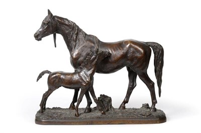 Lot 613 - Christophe Fratin (French, c.1800-1864): A Bronze Group of a Mare and Foal, on a mound base, signed