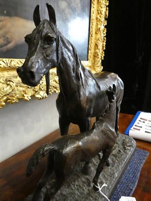 Lot 613 - Christophe Fratin (French, c.1800-1864): A Bronze Group of a Mare and Foal, on a mound base, signed