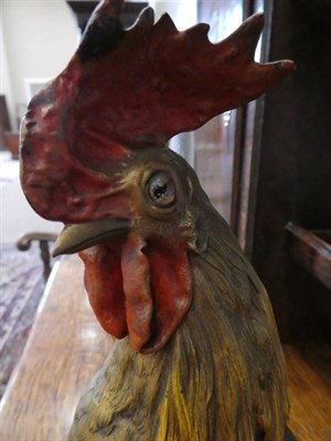 Lot 617 - Franz Bergmann: A Cold Painted Bronze Cockerel, with glass eyes, cast amphora and B mark and...