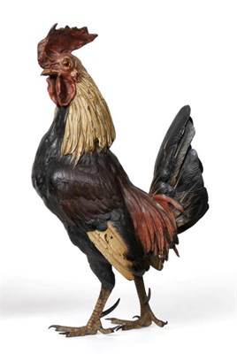 Lot 618 - Franz Bergmann: A Cold Painted Bronze Cockerel, with glass eyes, cast amphora and B mark and...