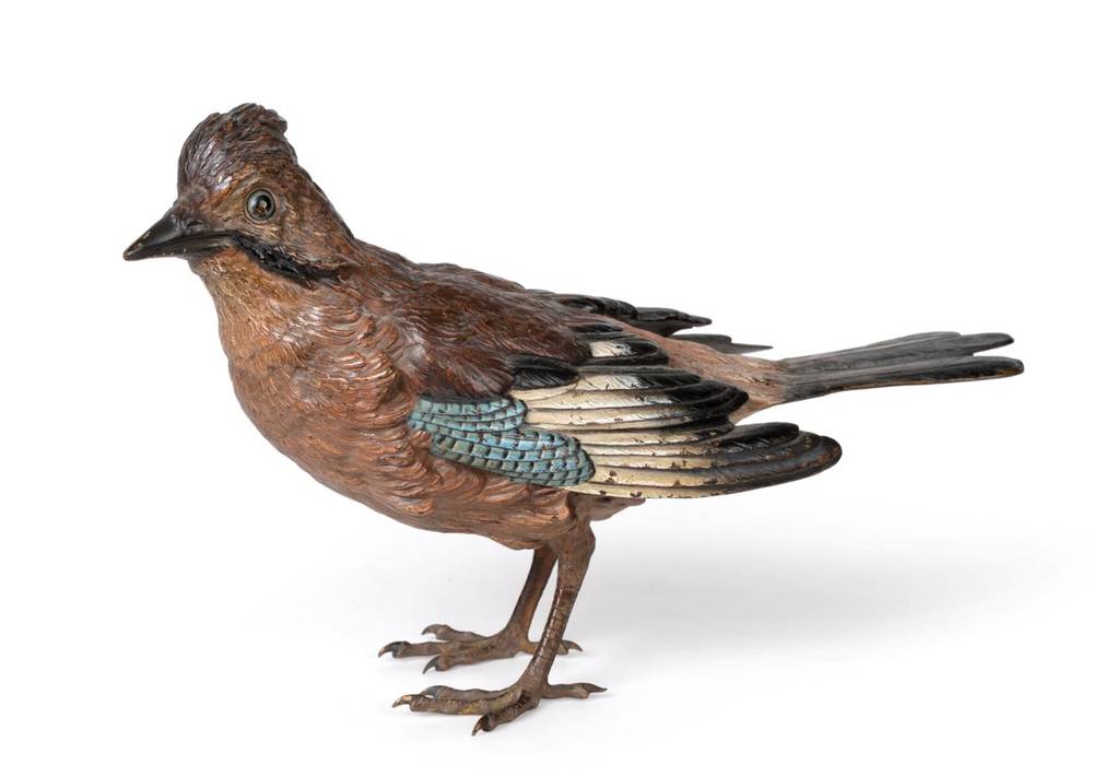 Lot 619 - Franz Bergmann: A Cold Painted Bronze Jay, naturalistically modelled and painted, amphora and B...