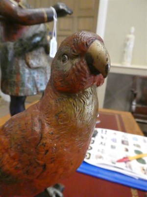 Lot 620 - Franz Bergmann: A Cold Painted Bronze Scarlett Macaw, naturalistically modelled and painted perched