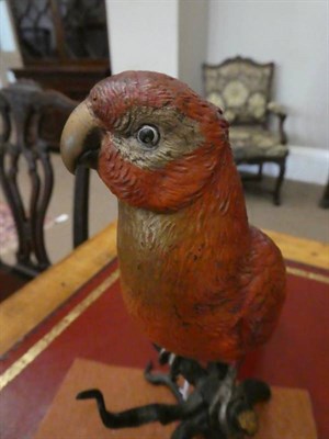 Lot 620 - Franz Bergmann: A Cold Painted Bronze Scarlett Macaw, naturalistically modelled and painted perched