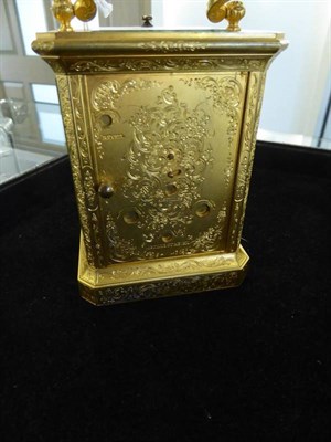 Lot 626 - ^ A Gilt Brass Engraved Striking and Repeating Alarm Carriage Clock, signed Dent A Paris, circa...