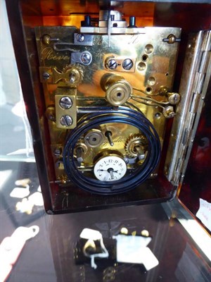 Lot 627 - ^ A Small Tortoiseshell Petite Sonnerie Repeating Alarm Carriage Clock, circa 1900, white metal...