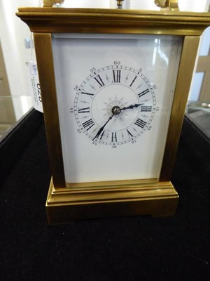 Lot 628 - A Brass Striking and Five Minute Repeating Carriage Clock, circa 1900, case with carrying...