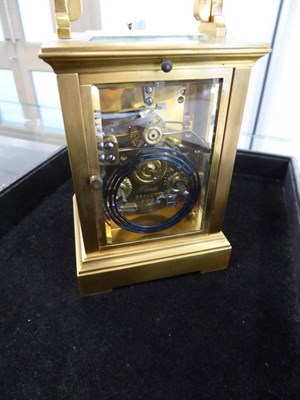 Lot 628 - A Brass Striking and Five Minute Repeating Carriage Clock, circa 1900, case with carrying...