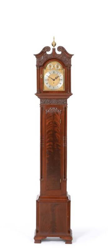Lot 640 - A Small Mahogany Chiming Longcase Clock, circa 1910, Chippendale style case with applied floral and