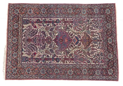 Lot 663 - Isfahan Prayer Rug Central Iran, circa 1950 The ivory field of birds and flowers flanked by...