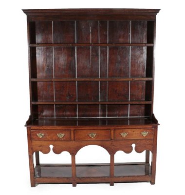 Lot 674 - A Joined Oak Open High Dresser, mid Wales, late 18th century, the moulded cornice above three fixed