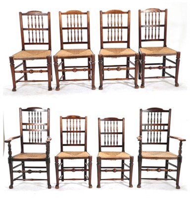 Lot 675 - Six Ash and Rush-Seated Dining Chairs, Lancashire/Cheshire Region, early 19th century, with...