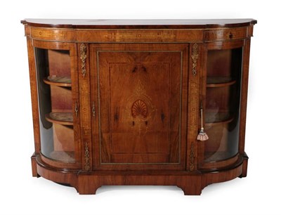 Lot 682 - ^ A Victorian Figured Walnut and Marquetry Inlaid Breakfront Credenza, circa 1870, with central...