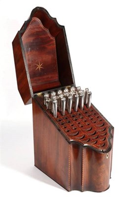 Lot 686 - ^ A George III Mahogany Serpentine Shaped Knife Box, circa 1800, with barber's pole stringing...