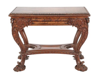 Lot 690 - A Victorian Brown Oak Foldover Card Table, mid 19th century, with stiff leaf carved border and...