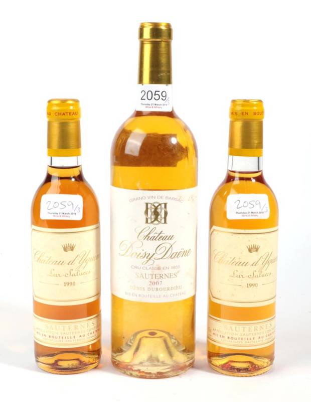 Lot 2059 - Chateau d'Yquem 1990 2 half bottles 99/100 Robert Parker, Chateau Doisy Daene 2007 1 bottle...