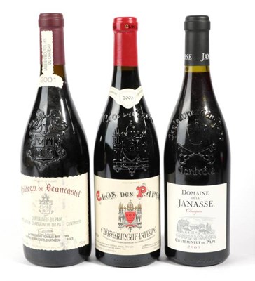 Lot 2086 - Janasse Chaupin 2005 1 bottle 96/100 Robert Parker, Clos des Papes 2005 Paul Avril 1 bottle...