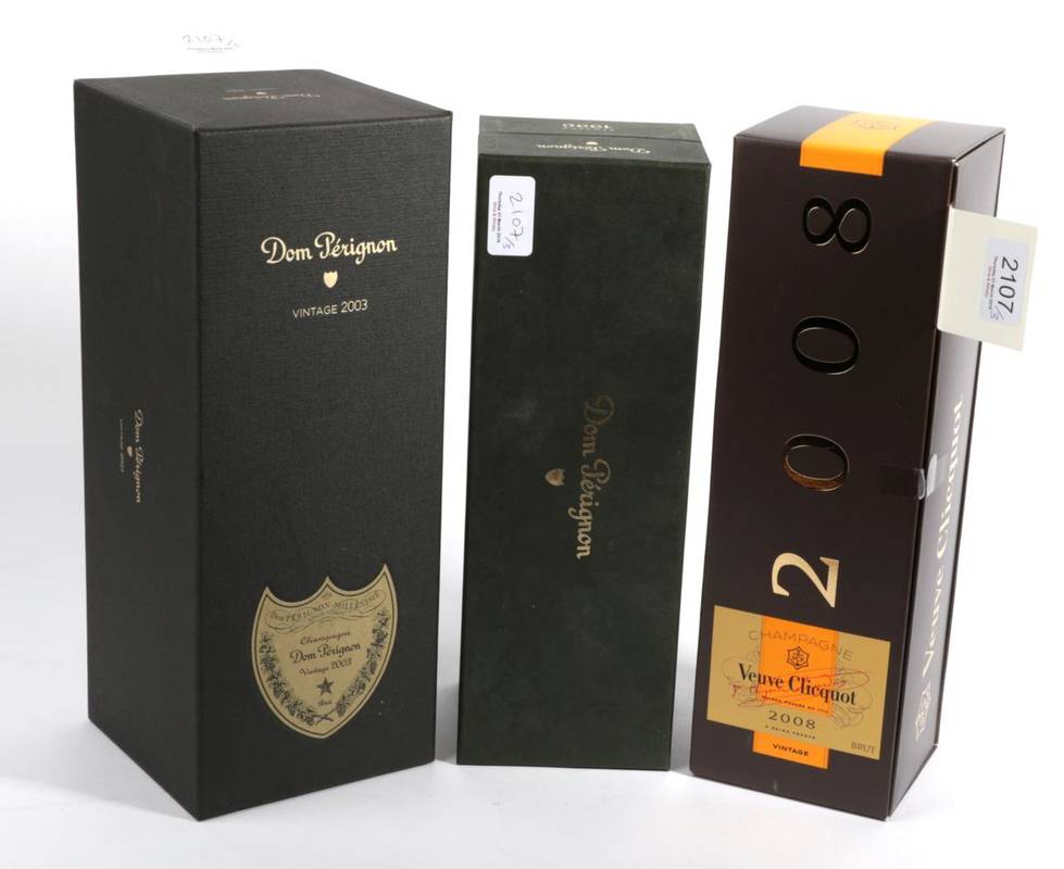 Lot 2107 - Veuve Clicquot 2008 1 bottle92/100, Dom Perignon 2003 1 bottle perfect, boxed 96/100 Antonio...