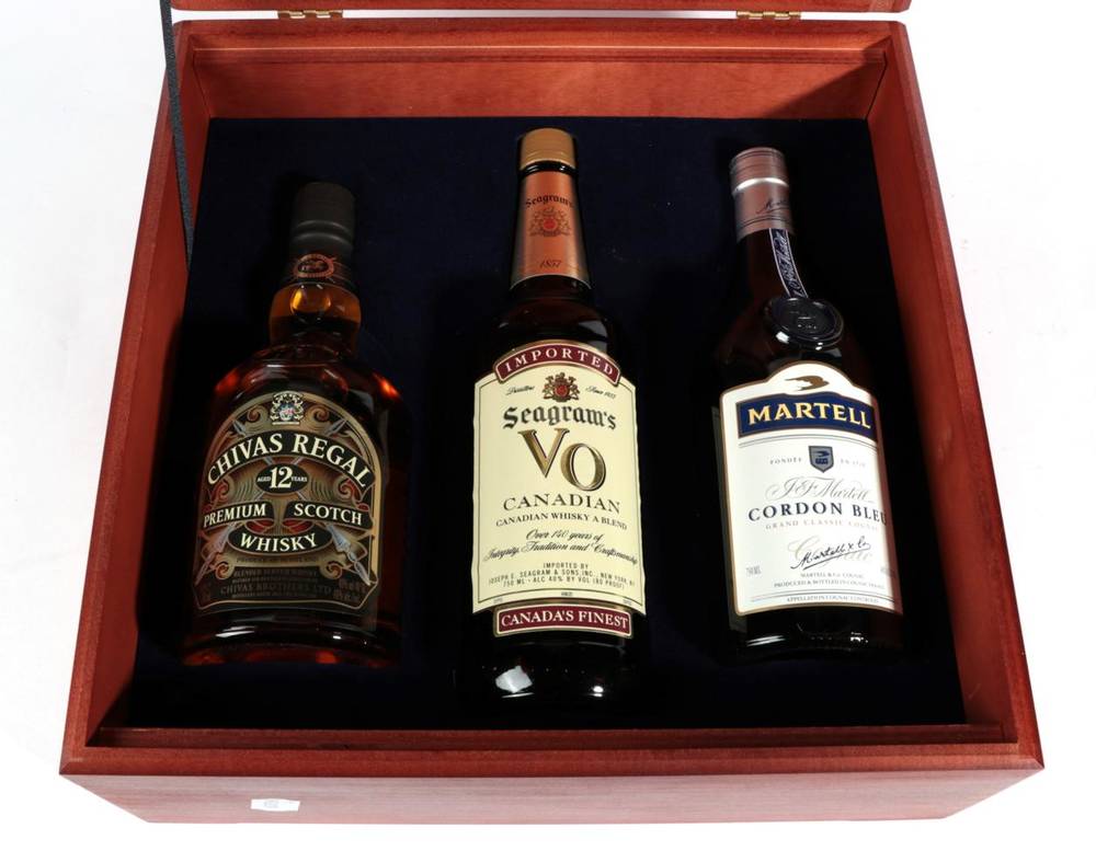 Lot 2172 - Seagram's VO Whisky 2001 1 bottle, Chivas Regal 12 YO 1 bottle, Martell Cordon Bleu 1 bottle,...