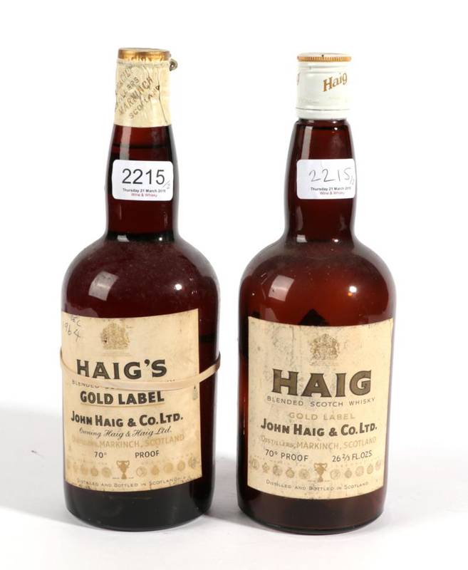 Lot 2215 - Haig Gold Label Scotch Whisky 70% 2 bottles old bottling (one without contents)