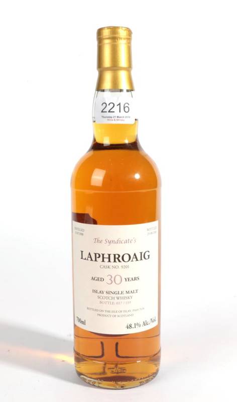 Lot 2216 - The Syndicate's Private bottling Laphroaig 1988, cask No 9201 one of 139 bottles. Distilled...