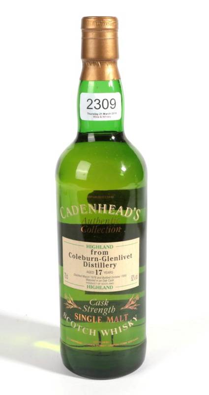 Lot 2309 - Colburn-Glenlivet 17 year old 62% distilled March 1978 1 bottle