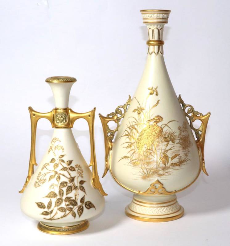 Lot 4 - Two Worcester blush ivory twin-handled vases