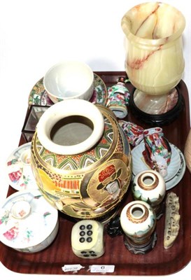 Lot 6 - Tray of assorted Chinese and Oriental ceramics including a pair of 19th century tea bowls