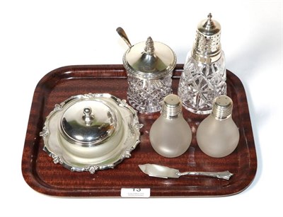 Lot 13 - An Edwardian silver butter dish and stand, Birmingham 1901, with an associated knife; a silver...