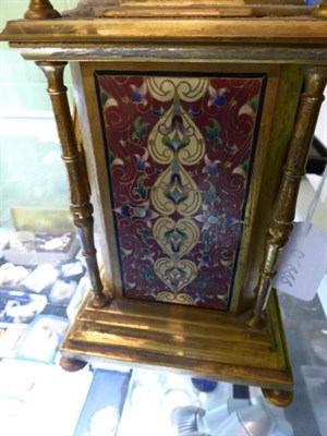 Lot 21 - A gilt brass champleve enamel striking mantel clock, circa 1890, multi-coloured enamel panels,...