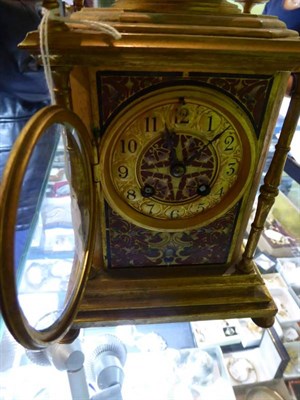 Lot 21 - A gilt brass champleve enamel striking mantel clock, circa 1890, multi-coloured enamel panels,...