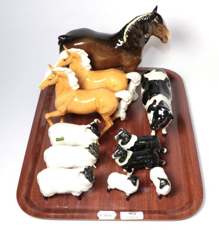 Lot 45 - Beswick including: Friesian Cow Ch. ''Claybury Leegwater'', model No. 1362A, Shire Mare, model...