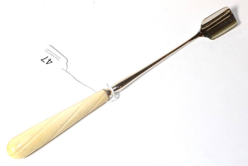 Lot 47 - A George III silver stilton scoop, George Smith, London 1788, with carved ivory handle, 29.5cm long