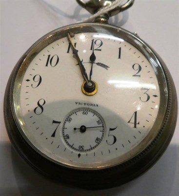 Lot 69 - A gun metal single push chronograph pocket watch; an alarm open faced pocket watch, signed...