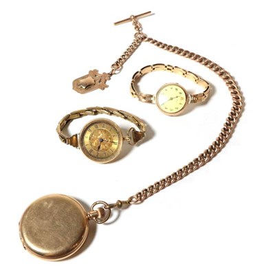 Lot 80 - A 9 carat gold wristwatch; an 18 carat open face pocket watch, later adapted as a wristwatch; and a