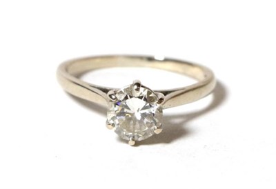 Lot 93 - An 18 carat white gold diamond solitaire ring, the round brilliant cut diamond in a white claw...