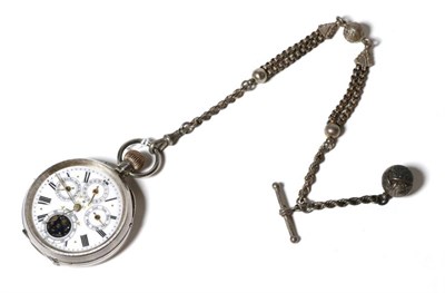 Lot 97 - A triple calendar moonphase pocket watch, case stamped 0.935, with chain