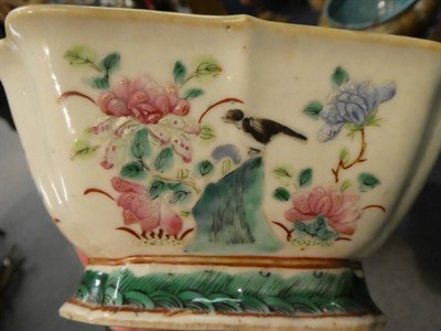 Lot 103 - A reproduction Chinese porcelain square twin handled vase together with a famille rose bowl (2)