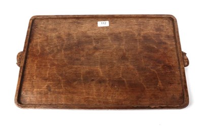 Lot 112 - Mouseman: A Robert Mouseman Thompson of Kilburn English oak rectangular tea tray, with two mice...